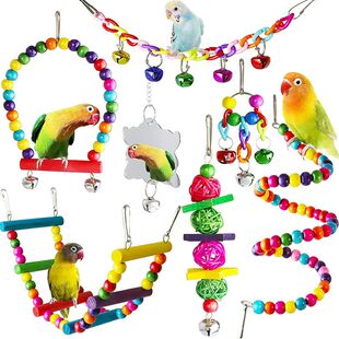 7pcs Pack Wood Parrot Toys Bird Toy Cage Bird Accessories  S
