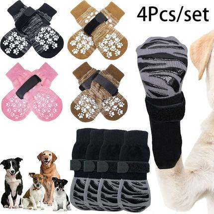 4Pcs/set Anti Slip Dog Socks with Straps Traction Control fo
