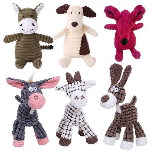 Plush Dog Toy Animals Shape Bite Resistant Squeaky Toys Cord