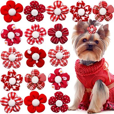 10/20pcs Flower Dog Hair Bow Red Style Valentine's Day Decor