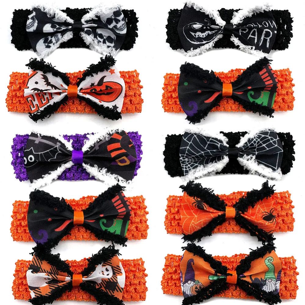 30/50pcs Halloween Large Dog Bowties with Elastic Band Feath