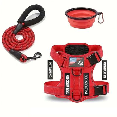 Service Dog Harness & Leash Set with 1pc Folding Bowl Reflec