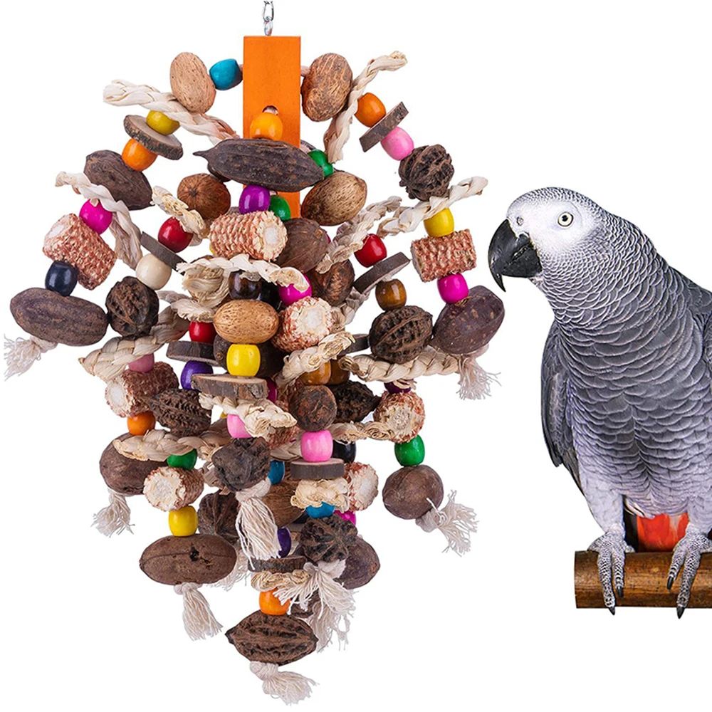 Large Parrot Chewing Toys Wooden Bird Cage Toy Natural Nuts图片