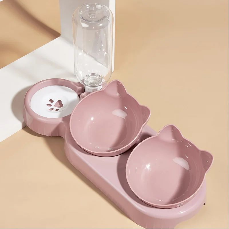 1PCS Pet Bowl with Water Feeder, 3-in-1 Ear Design Tilting C