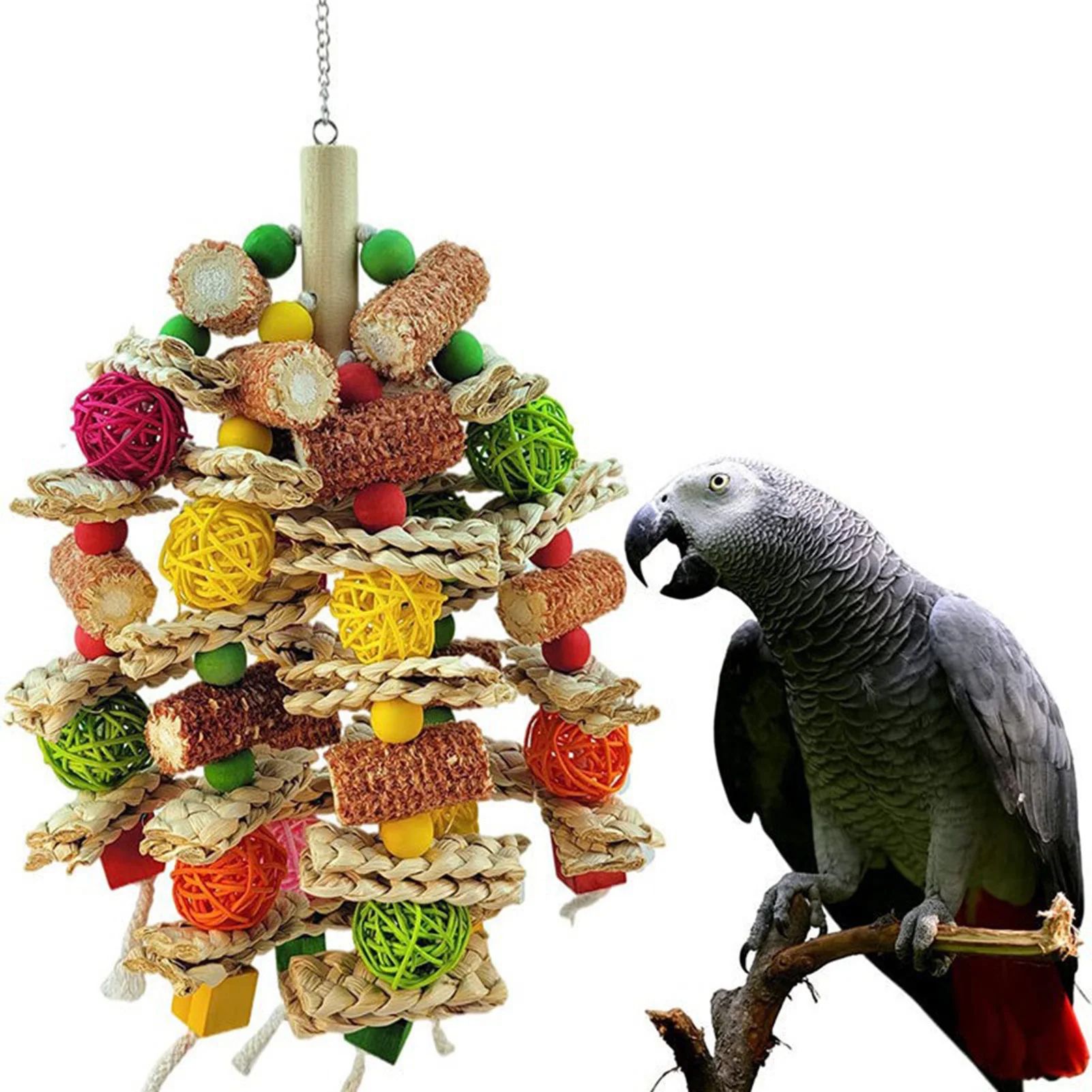 Large Parrot Chewing Toys Color Wooden Bird Cage Toy Natural图片