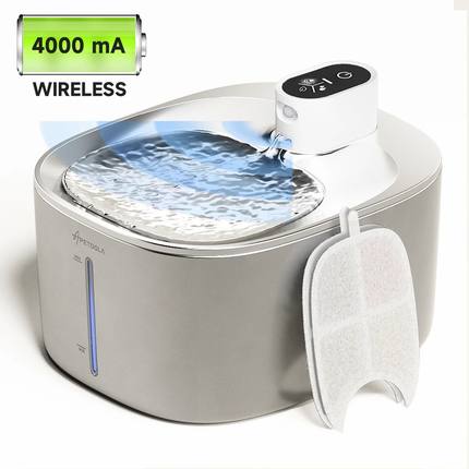 4L Automatic Stainless Steel Cat Water Fountain 4000mAh Wire