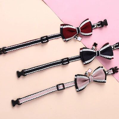 New Cute Pet Girl Cat Dog Collar Bow Bells Collar Cat Neckla
