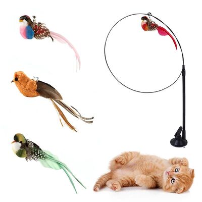 Cat Toys Simulated Bird  Feather Cat Teasing Stick Epoxy Suc