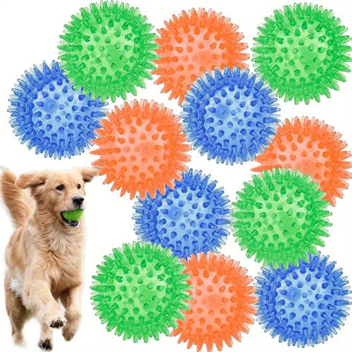6pcs Squeaky Dog Toys Soft Spiky Dog Balls Cleans Teeth and