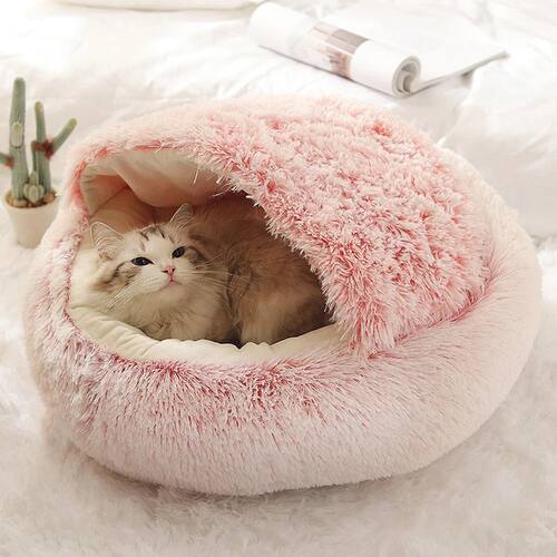 Soft Plush Pet Bed with Cover Round Cat Bed Pet Mattress War