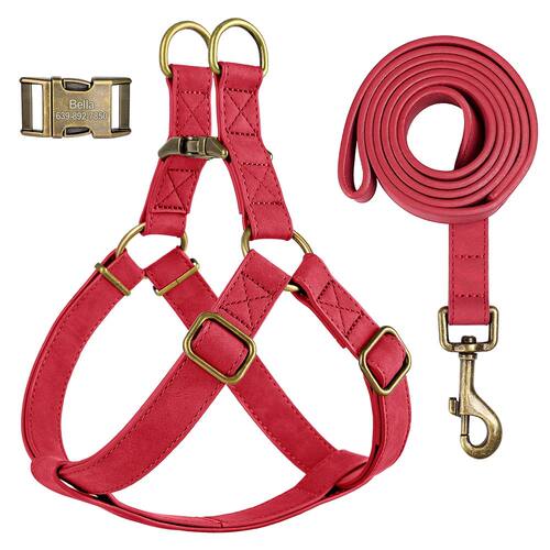 PU Leather Harness And Leash Engraved Dog ID Buckle Harnesse