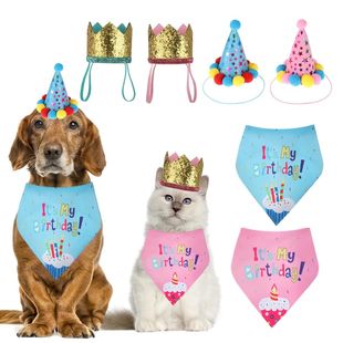 Birthday Caps Headwear Dogs Cap Design Cats Sequin Pet Bibs