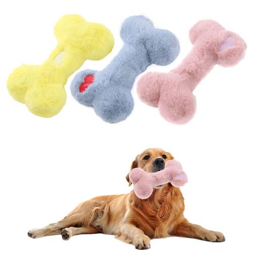 1PC Interactive Plush Squeaky Dog Toy - Heart & Bone Shapes,