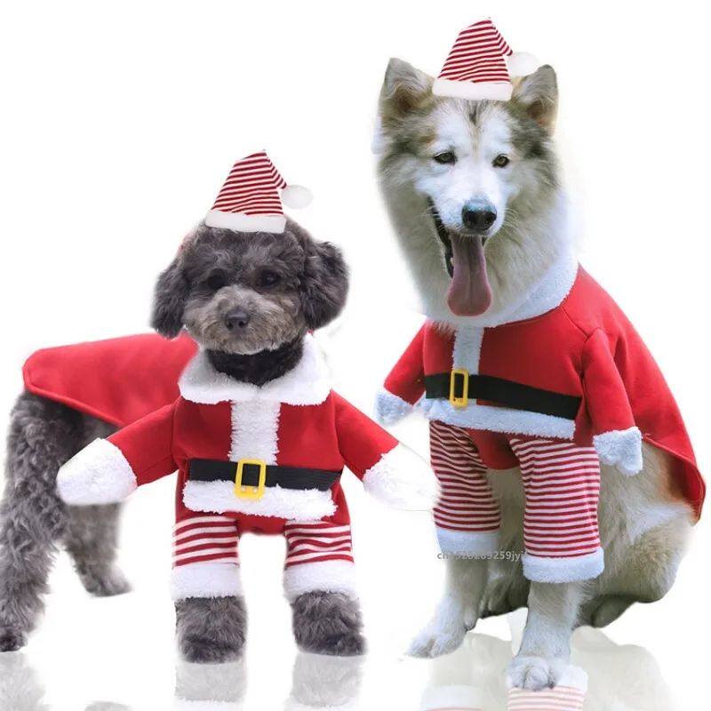 Winter Christmas Dogs Costumes Funny Santa Claus Clothes For
