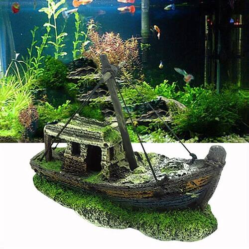 Aquarium Fish Tank Landscape Wreck Ship Decor Resin Boat Orn