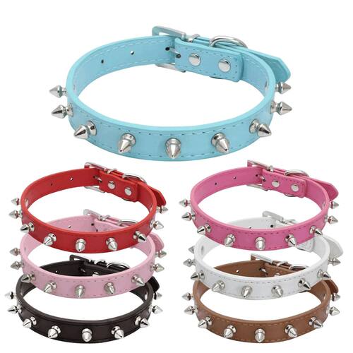 Leather Dog Cat Collar Spiked Studded Puppy Pet Necklace for