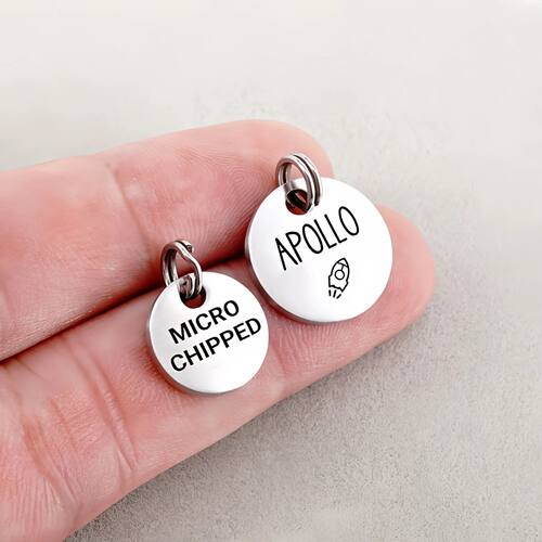 12mm Engraved Pet Tag Stainless Steel ,Tiny Dog Cat ID Name