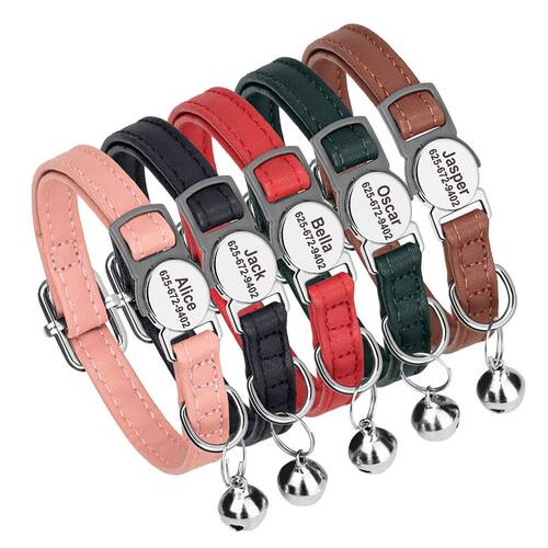 Cat Collar Personalized PU Leather Kitten Puppy Collars Free