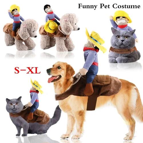 Pet Dog Cowboy Rider Clothes with Hat Cute Suit for Hallowee