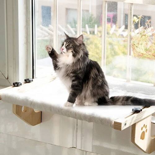 Creative Wooden Frame Cat Window Hammock Paw Print Design Du