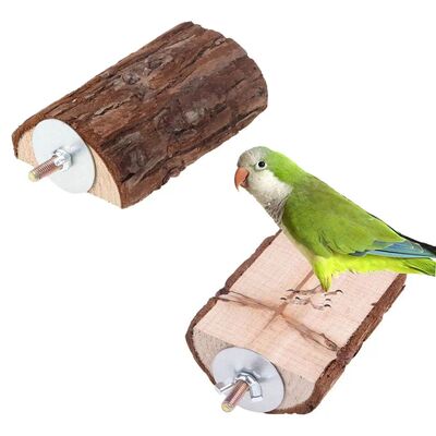 Pet Parrot Natural Wooden Bird Cage Perches Stand Platform P