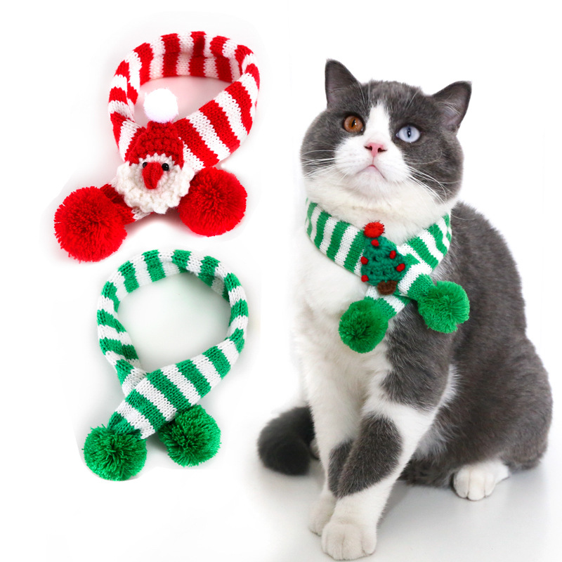 Knitted Wool Striped Christmas Scarf Cat Dog Christmas Tree
