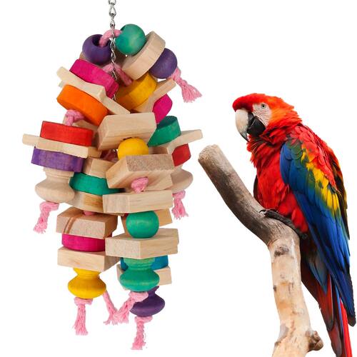 Parrot Chew Toys Bird Parrot Hanging Bite Wooden Blocks Cage