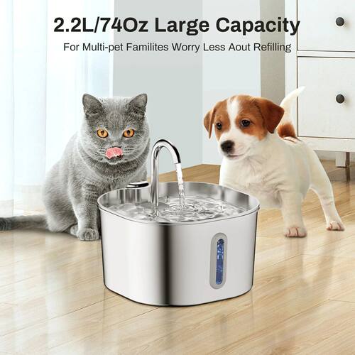 2.2L Automatic Cat Fountain Stainless Steel Pet Water Dispen