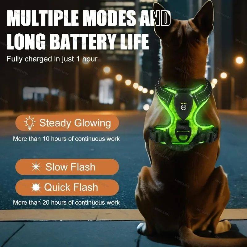 LED Light Up Dog Harness No Pull Adjustable Rechargeable Pet - 实物图