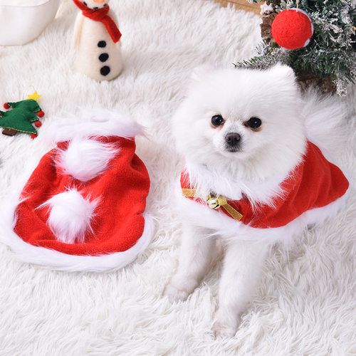 Dog Autumn And Winter Clothes Christmas Cape Cat Bell Cape C