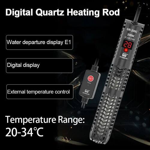 Aquarium Submersible Heater Fish Tank Quartz Glass LCD Displ