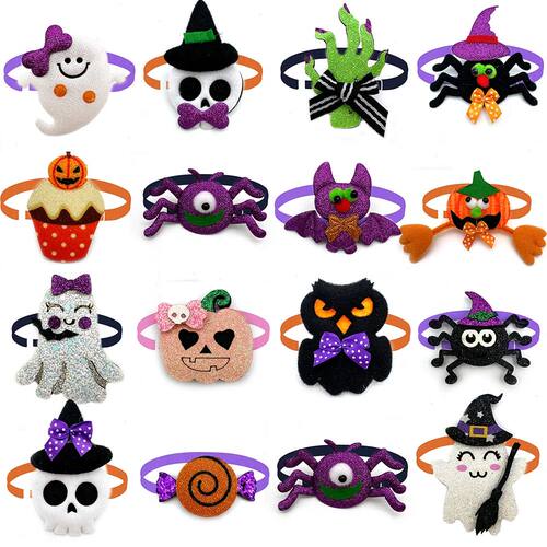 50/100pcs HalloweenPet Dog Grooming Bowtie Pumpkin Ghost Sty