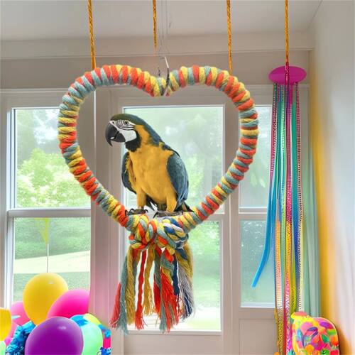 Love shape cotton rope swing colorful bird toy parrot perch