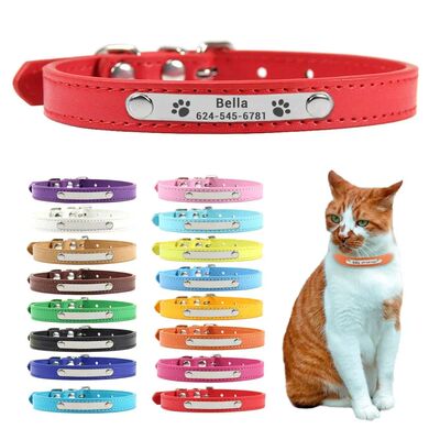 PU Leather Cat Collar Personalized Kitten Collar ID Name Eng