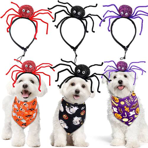 Halloween Dog Accessories Set Spider Headband Dog Bandanas S