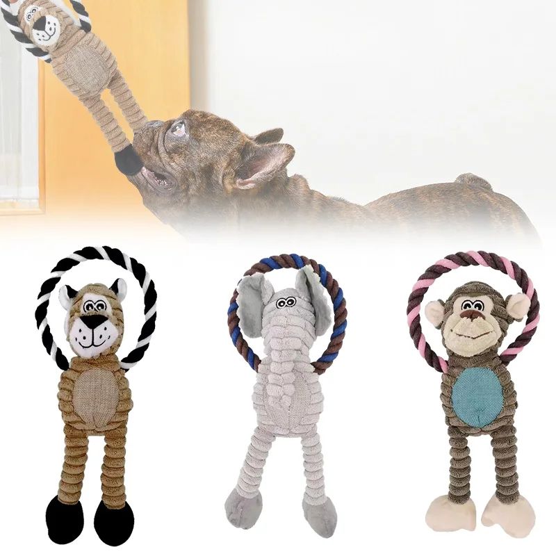 Dog Plush Toys Squeaky Animal Toys Lion Elephant Monkey Shap