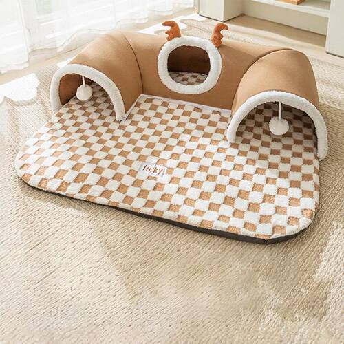 Cat Bed and Play Tunnel Warm House Tent with Plush Mat Indoo