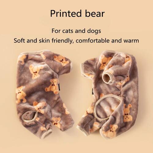 Cute Bear Pattern One-Piece Suit, Thick and Warm for Cats an