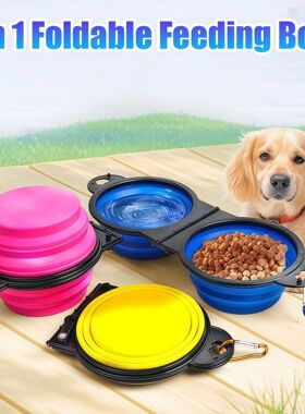 New 2 in 1 Collapsible Dog Travel Bowl Double Bowls Folding