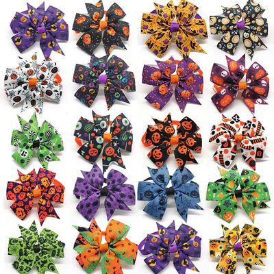 50/100pcs Handmade Halloween Dogs Bowties Bowknot for Small
