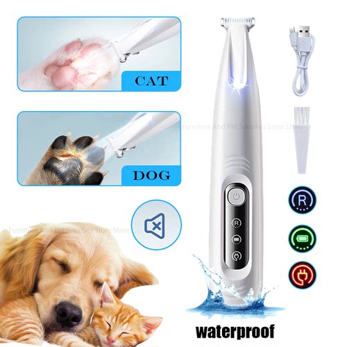 New Dog Paw Trimmer with LED Light Fully Waterproof Pet Hair