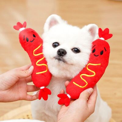 Dog Sound Plush Toy Hot Dog Chewing Toy Pet Grinding Teeth S