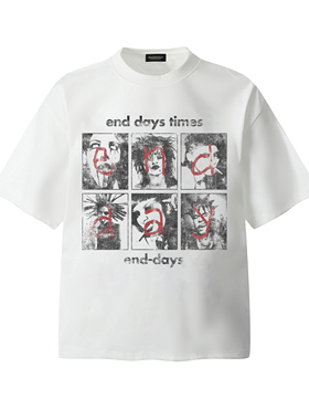 Moodswings end days 摇滚朋克人像做旧印花短袖T恤夏季宽松半袖