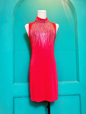 S Twelve 条纹斯华洛斯奇奥地利水钻红色连衣裙 美国制