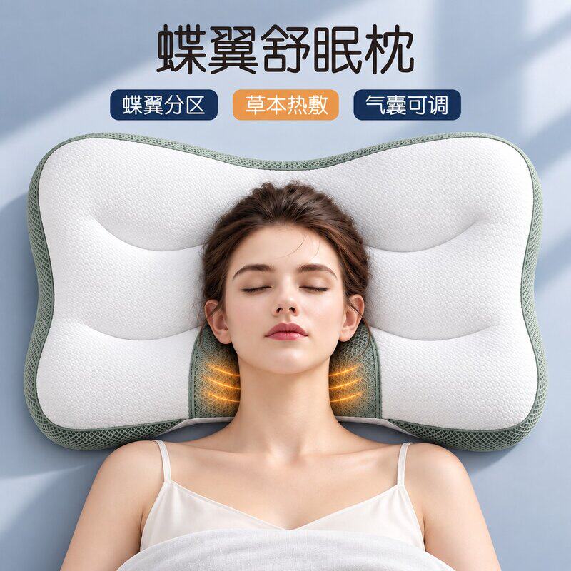 蝶翼舒眠枕充气颈椎枕头可自由调节高度分区气囊护颈枕软硬可调节