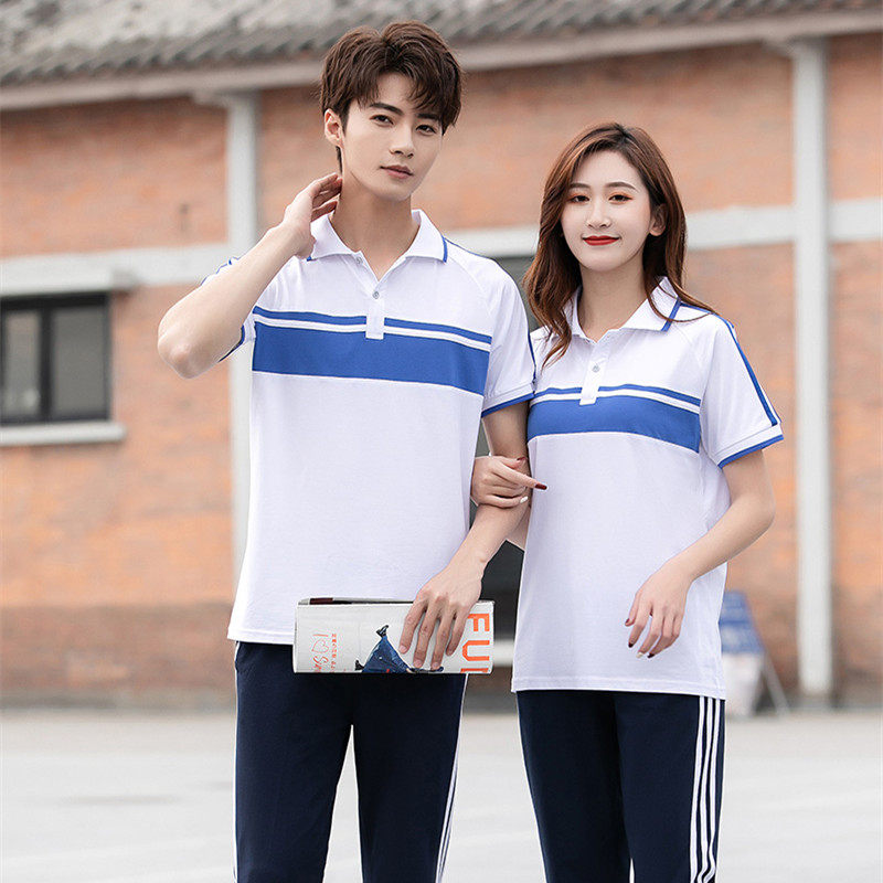 中学生学院风校服套装初中生红蓝白短袖班服高中初中生夏季运动服