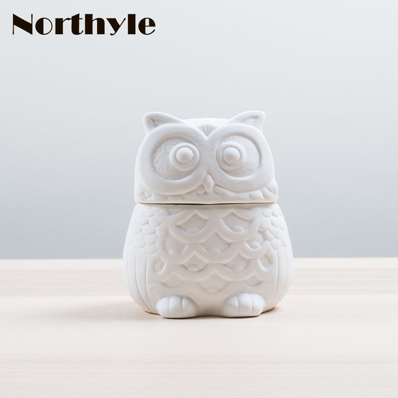 田园风可爱猫头鹰陶瓷首饰收纳罐