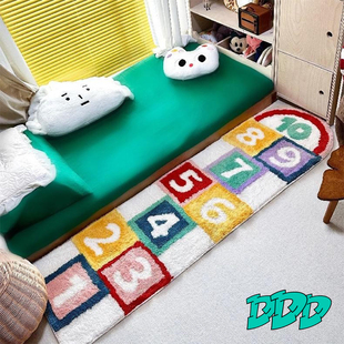 DDD 儿童趣味卡通地毯跳房子游戏卧室防摔床边毯客厅植绒彩虹地垫