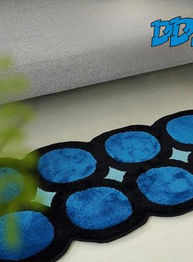 DDD美式克莱因蓝色地毯客厅沙发长形地垫卧室多巴胺植绒床边毯ins