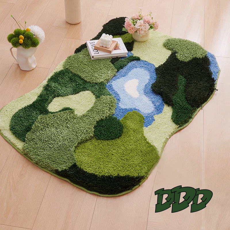 DDD 森系绿色地垫苔藓防滑簇绒地毯异形吸水垫植绒卧室飘窗床边毯